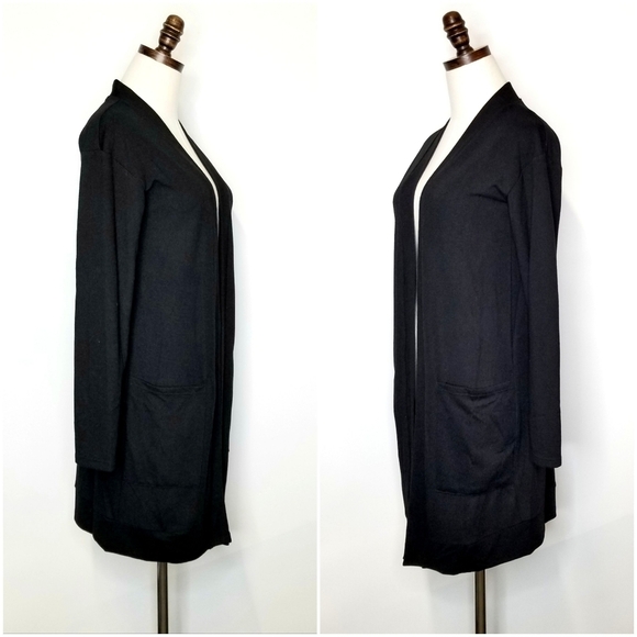 Tickled Teal Black Open Long Neutral Minimal Longsleeve Sweater Cardigan,  S - Picture 2 of 9